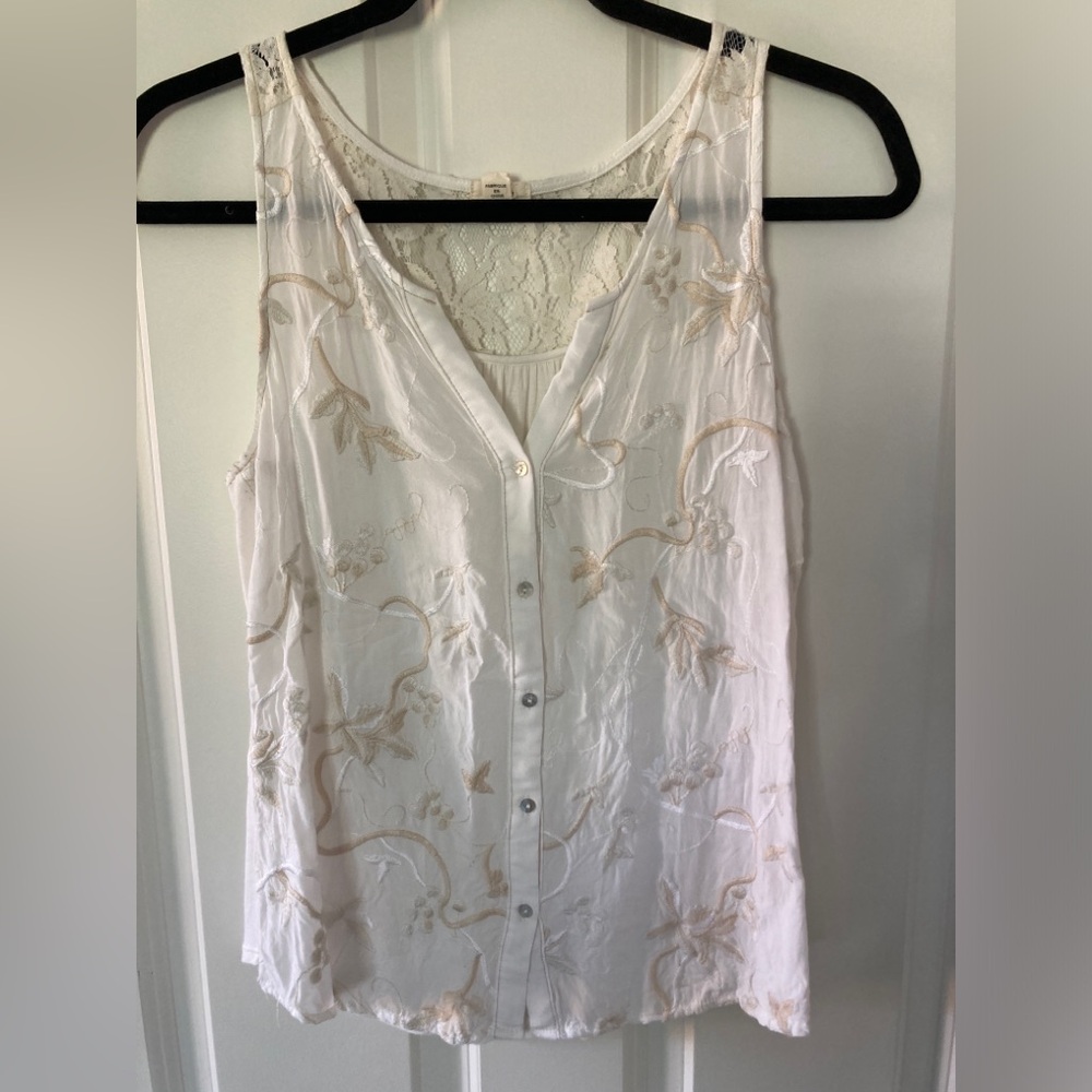 Anthropologie Tiny Embroidered Lace Tank